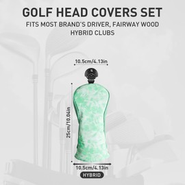 FINGER TEN Golf Club Head Covers for Woods Driver Fairway Hybrid with Interchangeable Number Tag 1 3 5 Premium Leather Headcovers for Women Men (Green, Hybrid)