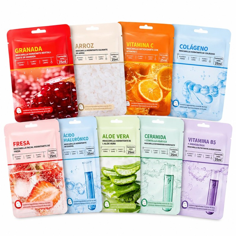 Mascarillas Faciales Coreanas Surtidas – Pack de 10 Piezas Hidratantes