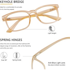 LAMBBAA Vintage Square Progressive Multifocal Presbyopic Glasses, Anti-Blue Light Glasses for Men Women Readers (Champagne +0.00/+1.75 Magnification)