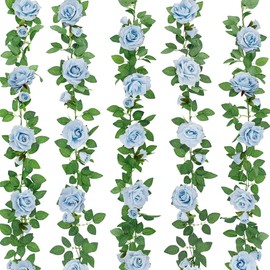 ZIFTY 5Pcs 32.5FT Blue Flower Garland Fake Flower Vines Faux Artificial Floral Garland Hanging Rose Ivy for Wedding Decortions Arch Garden Ceremony Background Outdoor Wall Decor