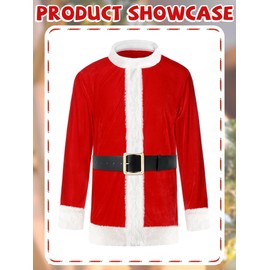 Christmas Green Big Monster Costume for Men, 11PCS Deluxe Furry Santa Claus Costume Suit with Mask