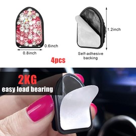 Yourkar 4PCS Bling Car Mini Hooks, Multifunctional Adhesive Small Auto Storage Hook for Key Cable Mask, Crystal Rhinestone Dashboard Hanging Hook, Interior Decor Car Accessories (Pink)