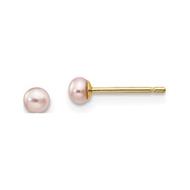 14K Yellow Gold 3-4Mm Purple Button Freshwater Cultured Pearl Stud Post Earrings