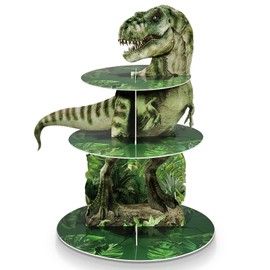 Censen 3 Tier Dinosaur Cupcake Stand Party Decorations Dinosaur Theme Cupcake Holder Decorations Dino Dessert Tower for Kids Dino Jungle Theme Party Birthday Supplies(Realistic)