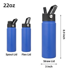 BJPKPK Insulated Water Bottles with Straw Lid, 22oz Cold & Hot Water Bottle, Stainless Steel Metal Water Bottle with 3 Lids, Reusable Thermos, Cups, Mugs for Daily Water Intake-Sapphire