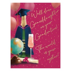 Graduation Card for Granddaughter, Well Done Message, Gold Foil Design, Pink Theme