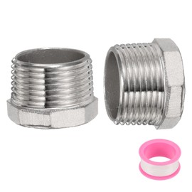 sourcing map 2 Pcs 304 Stainless Steel Reducer Hex Bushing G1 Male x G3/4" Female Threaded Reducing Pipe Adapter Fitting with PTFE Tape for Plumbing, Fuel Lines, and Pneumatic Systems