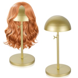 Sibosen 2 Pcs Wig Stand 23-40cm Adjustable Height Wigs Head Holder Anti Rust Stable Stainless Steel Hat Display Stand Travel Storage Holder for Wigs and Hats Styling Drying Display(Gold,Round Base)