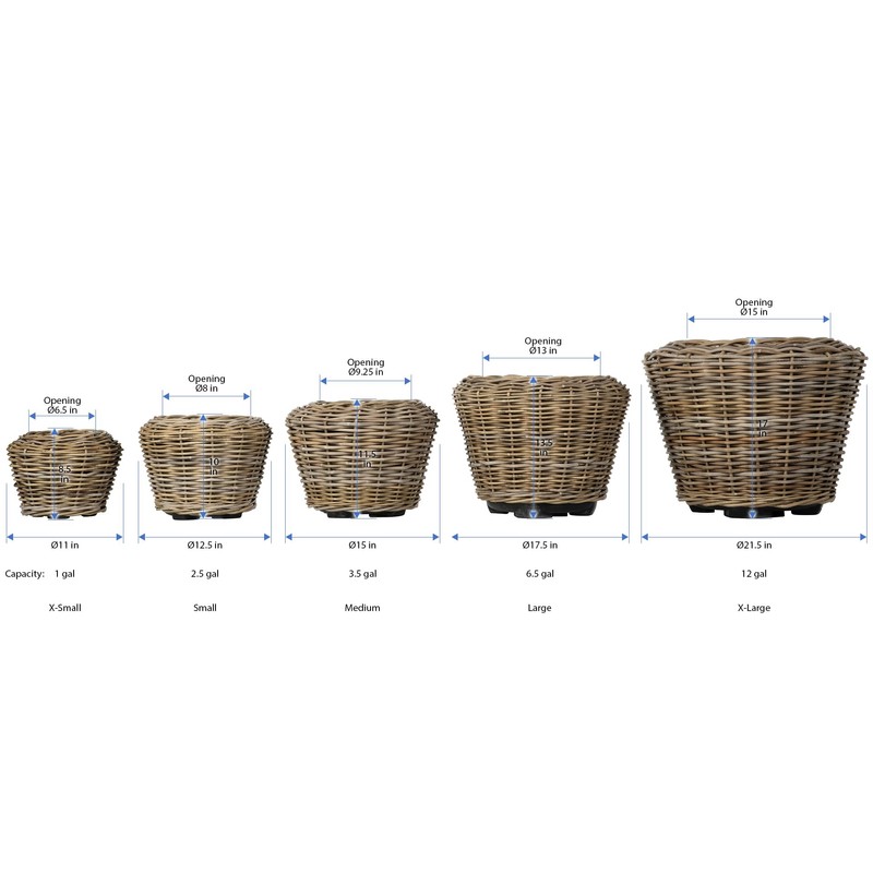 Rattan Kobo Indoor Outdoor Planter Basket with Plastic Pot Medium