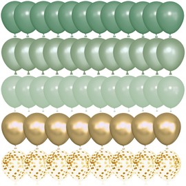 72Pcs Sage Green Balloons Set, Green Latex Balloon with 12inch Pearl Metallic Gold Balloons Light Olive Confetti Balloons for Baby Shower Birthday Wedding Party Decorations Supples