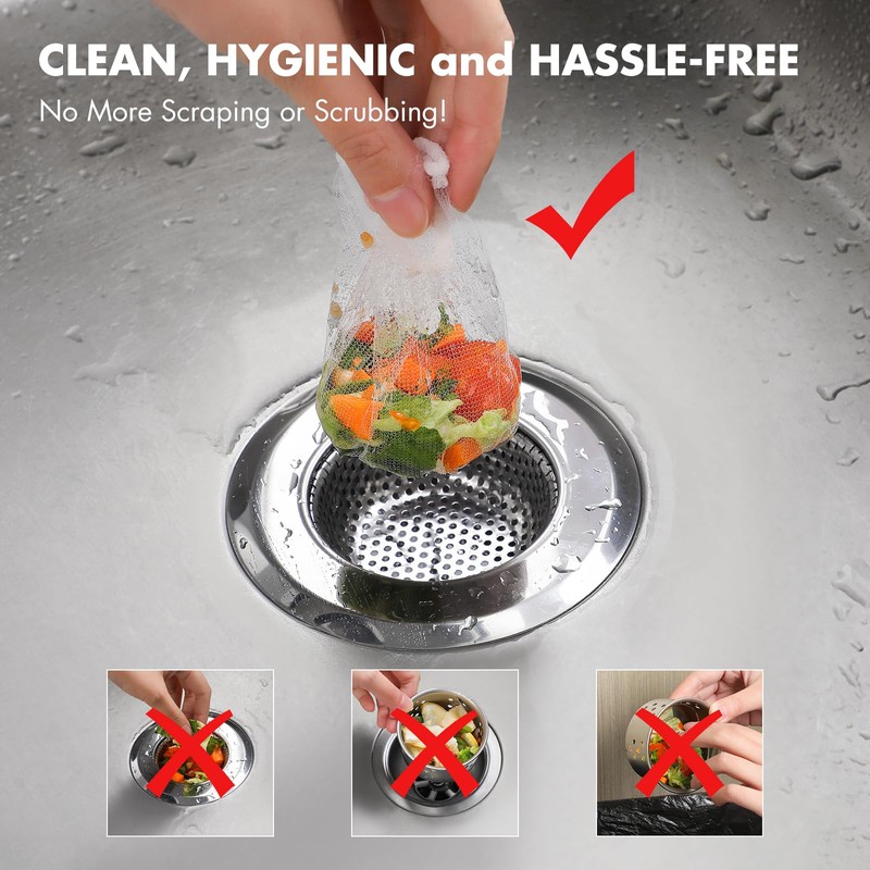 200 Pack Kitchen Sink Strainer Mesh Bag, Anti-Clogging Disposable Sink