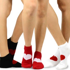 Valentine's Day Hearts and Love Women's Cotton No Show Socks 3-Pack (Big Heart)