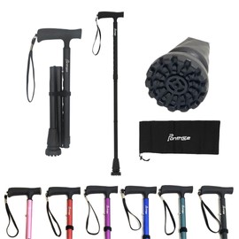 ポンツェ 杖 折り畳み 全地形型 軽量 男女兼用 8段階調節 ﾌﾞﾗｯｸ ｸﾞﾘｰﾝ ﾚｯﾄﾞ ﾋﾟﾝｸ ﾊﾟｰﾌﾟﾙ ﾌﾞﾙｰ (ブラック)