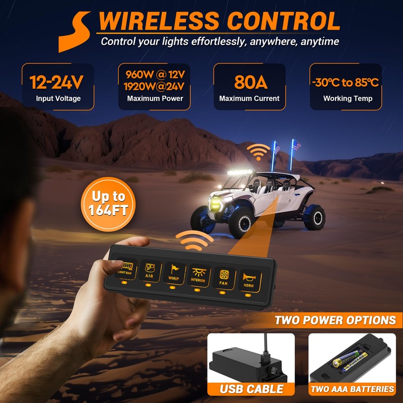 SS VISION 6 Gang Wireless Switch Panel, 12V 80A Auxiliary