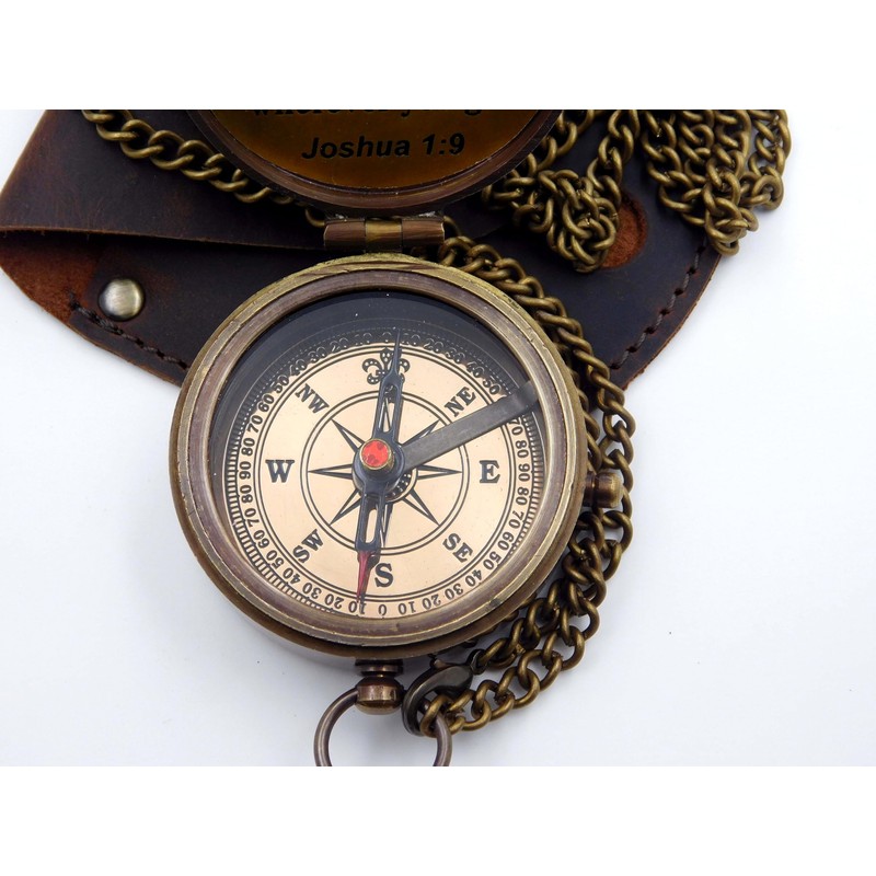 KHUMYAYAD Brass Compass Bible Quote Be Strong and Brave and