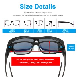 Sunglasses Fit over Glasses for Men Women Oversized, Polarized UV Protection That Fit on Regular Glasses - M Black Frame Blue Mirror Lens