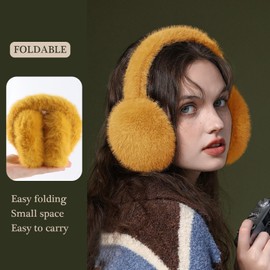 Zsedrut Colorful Ear Muffs For Winter Foldale Ear Warmers For Women Fluffy Earmuff Ear Covers (Ginger Yellow)
