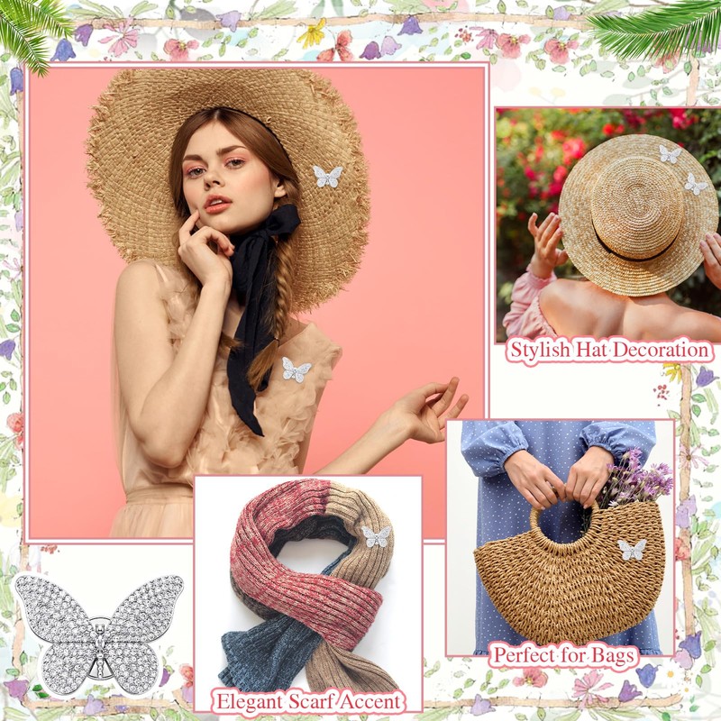XunYee Butterfly Rhinestone Pins Bulk Woman Crystal Brooch,Silver,25 Pcs