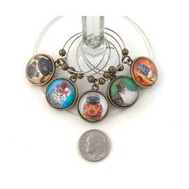 Cat and Dog Wine Glass Charms - Cute Steampunk Drink Markers - Set of 5