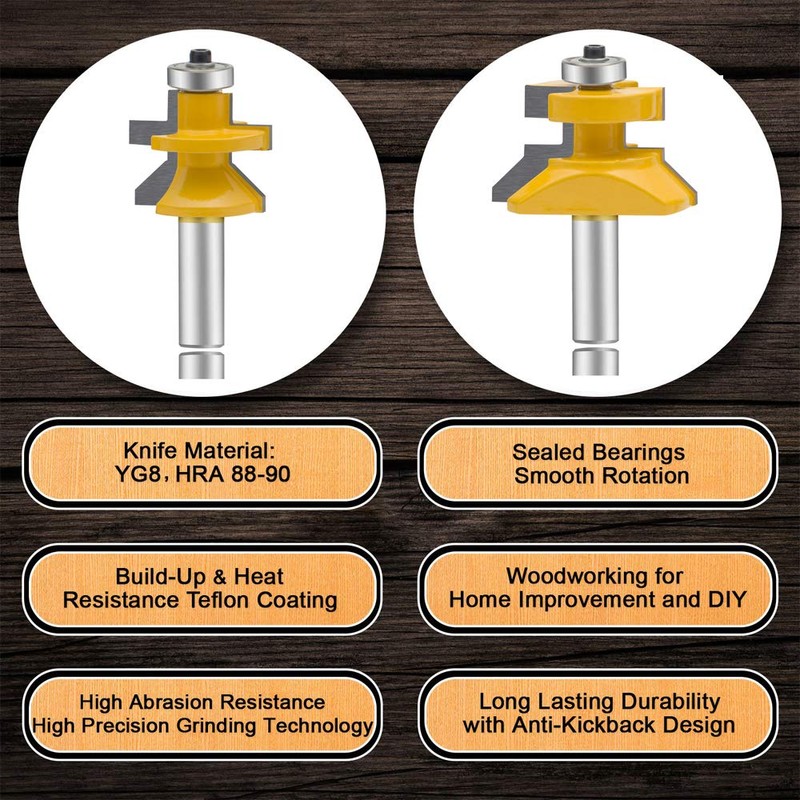 OLETBE Router Bit Set 1/2 Inch Shank 2 PCS Tongue