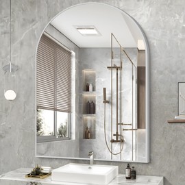 COFENY Arched Bathroom Mirror, 36x48IN Silver Bathroom Mirror with Metal Frame, Wide Wall Mounted Mirrors Decor Modern Dresser Mirror for Bedroom Living Room Entryway