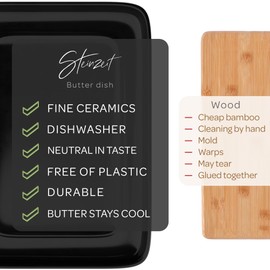 STEINZEIT Butter Dish with Lid (4.9 in x 6.9 in) - Ceramic Butter Dish - Large Butter Container for 2 pcs of Western Butter - Butter Dish with Lid for Countertop - Butter Holder Dishwasher Safe