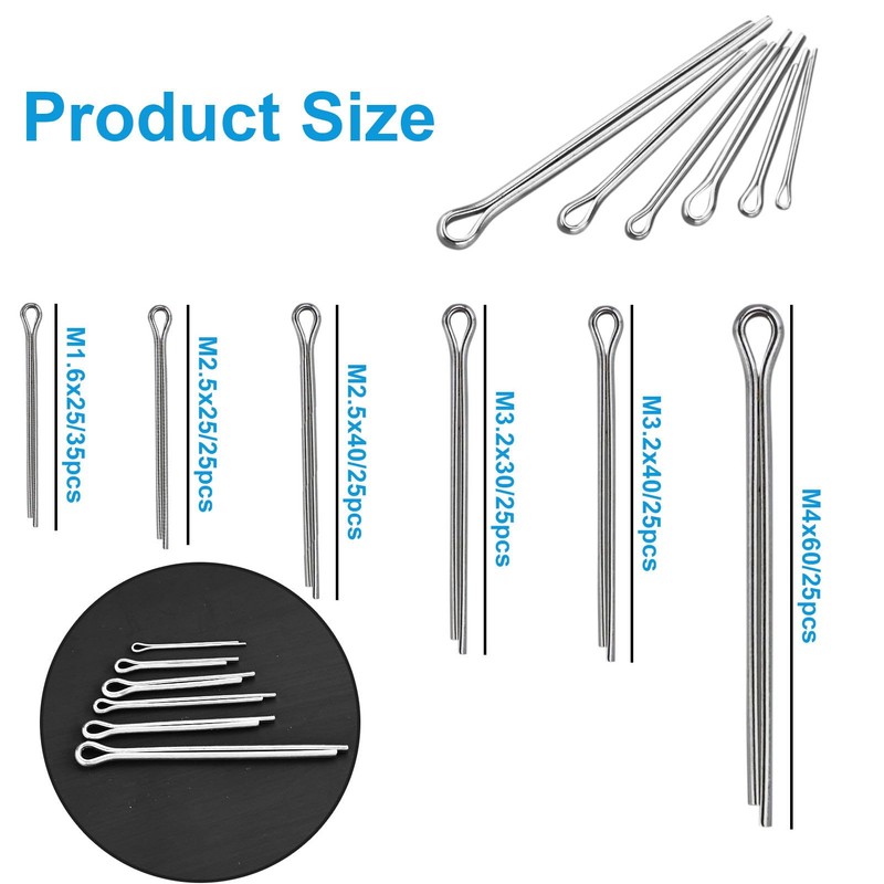 160 Piece Split Pin Assortment Stainless Steel Cotter Pin Set,