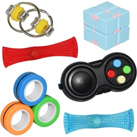 QINGLER QINGLER Sensory Fidget Toys Set 6 Pack Stocking Stuffers Gifts for Kids and Adults, Infinity Cube, Magnetic Rings, Fidget Gaming Pad, Flippy Chain for Autism Relieve Stress and Anti-Anxiety