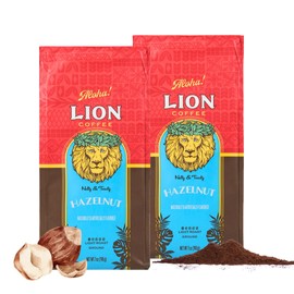 Lion Coffee Hazelnut 7oz (198g) x 2 Packs (Ground) Flavored Coffee Drip Hawaii Medium Grind Light Roast New Packaging Popular Gift Lion Coffee
