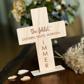 Spruchreif Wooden Cross with Engraving, Wooden Stand Cross, Gifts Made of Wood, Christian Gift, Mourning Gift, Mourning Gift