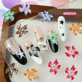 50PCS Flower Nail Art Charms 3D Spring Flowers Nail Rhinestones Floral Nail Gems Colorful Flower Nail Jewelry Summer Nail Art Supplies Kawaii Resin Nail Decals Charms for Women Manicure Decorations