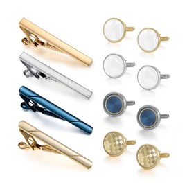 Wynameleri Mens Cufflinks and Tie Clips Set 12 PCS Formal Business Shirts Dress Necktie Pins Buttons Cuff Link Box Packed T0408017