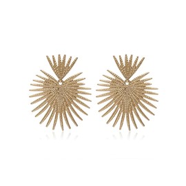 Chunky Geometric Heart Statement Drop Earrings for Women Teen Girls,14K Gold Exaggerated Love Fan Shaped Dangle Earrings Party Punk Jewelry Gifts (G)