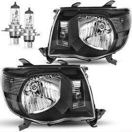 KarSpareHub Headlights Assembly Compatible with 2005-2011 Toyota Tacoma Headlamp Replacement Chrome Housing Amber Reflector Driver & Passenger Side