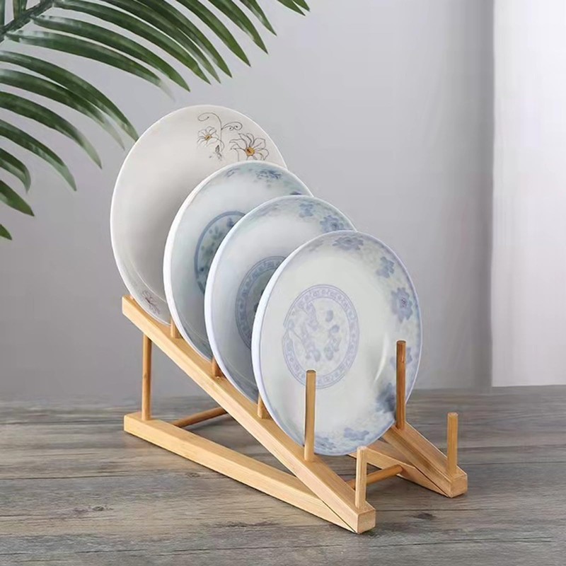 SunnyZoo Dish Plate Rack Organizer Plate Holder Bamboo for Display
