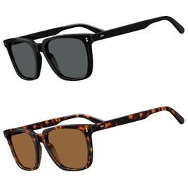 STGATN Retro Square Mens Sunglasses Polarised Eyewear 100% UV Protection for Driving Travel 2 Pack