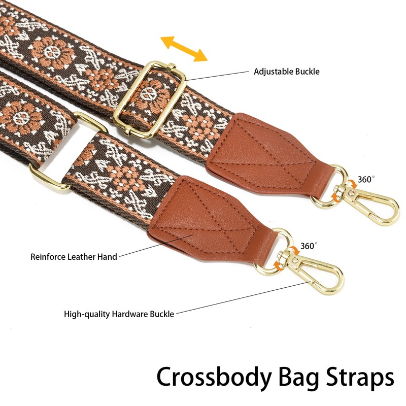 Purse Strap,1.5" Leather End Shoulder Strap Adjustable Replacement,Retro Multi-Pattern Crossbody
