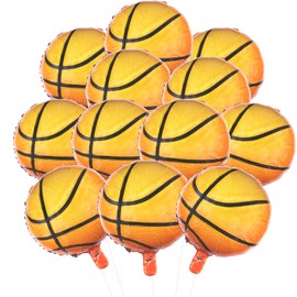 12 Pieces 18 Inches Large Foil Basketball Balloons, Round Basketball Shaped Aluminum Foil Balloons for Sports Themed Basketball Match World Cup Boys Girls Teenagers Birthday Party Decorations