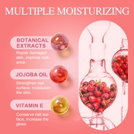 Foriotalas Cuticle Oil for Nails, Jojoba Nail Cuticle Oil for Manicure Contain Vitamin B & E, Solar Hydrating Oil Strengthens Nail Conditioner, Natural Cuticle Oil Prevents Hangnails & Chapped-Cherry