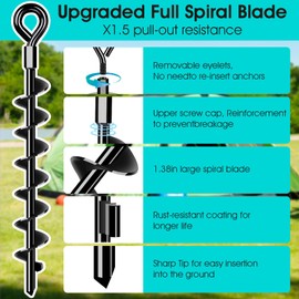 Ground Anchors Shed Anchors Kit with 1/8" Galvanized Cable and Turnbuckles, Trampoline Stakes Heavy Duty Earth Anchor for Sheds Canopy Gazebo Mobile Home Swing Set(4x15in)