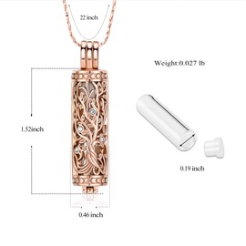 Imrsanl Cremation Jewelry Urn Necklace for Ashes Pendant with Hollow Glass Vial Cylinder Cremation Keepsake Memorial Lockets Ashes Holder for Women Men Pet (Tree of Life-Rose Gold)