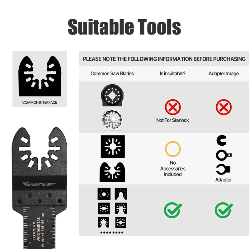 Vearter Bi-Metal Titanium Oscillating Tool Blade 5PCS for Soft Metal,