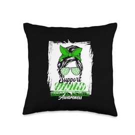 End The Stigma Depression Mental Health Awareness Messy Bun Support Awareness Squad I Depression Mental Health Throw Pillow, 16x16, Multicolor