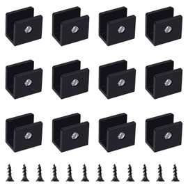 UFURMATE 12PCS Adjustable Square Glass Shelf Brackets Aluminum Alloy Glass Clamp Clips Wall Mounted Black Glass Holder Supports Mounting Brace for 6-8mm Thick Glass Shelves