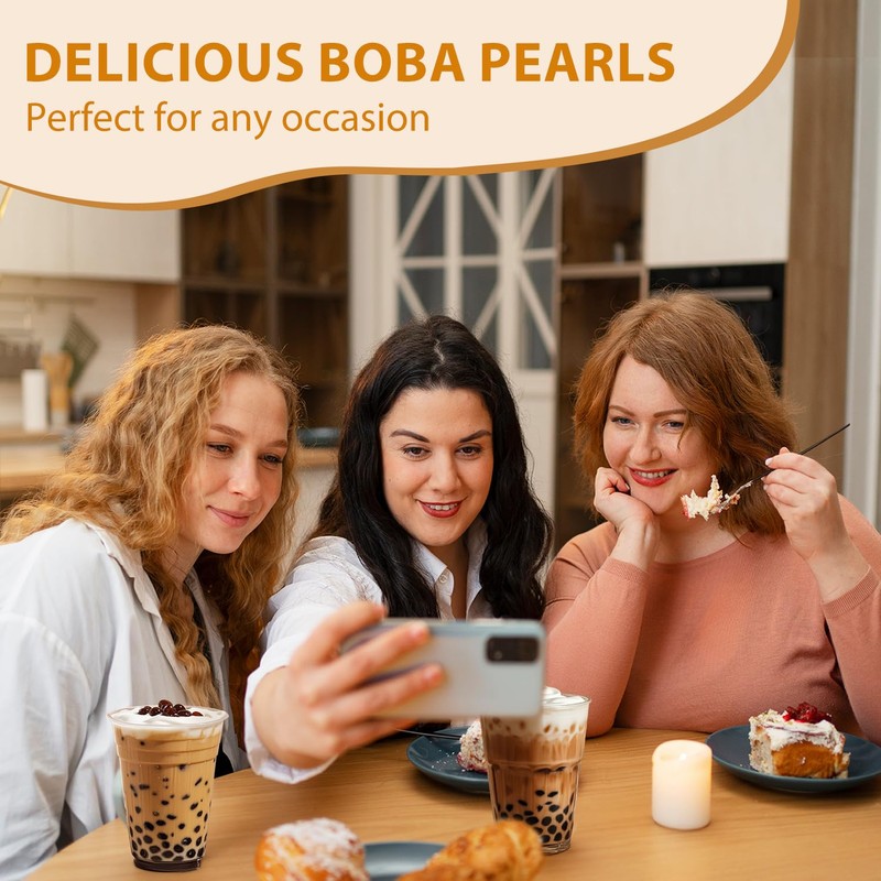 Soeos Boba Pearls, Black Tapioca Pearls 8.8 oz (Pack of