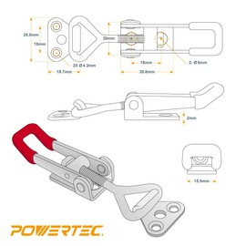POWERTEC 20311 Pull Action Latch Toggle Clamp 4001 - 220 lb Holding Capacity w Red Vinyl Handle Grip, 4PK