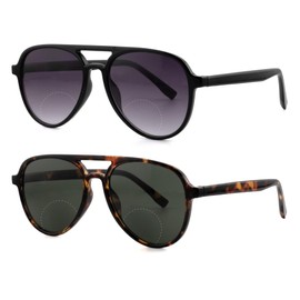 zooxsky 2 Pack Aviator Bifocal Reading Sunglasses for Women Men Retro Oversized Pilot Sun Readers Glasses Lens Shades UV400+1.25(BK+BR)