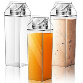 3 Pcs 34 oz Milk Carton Water Bottle Clear Square Milk Bottles Plastic Coffee Milk Carton Bottle Portable Reusable Milk Carton Cup Leakproof Carton Shaped Juice Bottle for Outdoor Sports Camping Gym