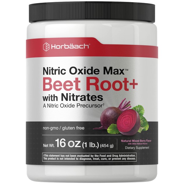 Nitric Oxide Beet Root Powder | 16 oz (454g) | Natural Mixed Berry Flavor | with Nitrates | Vegan, Non-GMO, and Gluten Free Supplement | by Horbaach