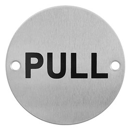 V Safety Fire door 'PULL' Sign, Stainless Steel, 76mm, Safety Sign with fixings
